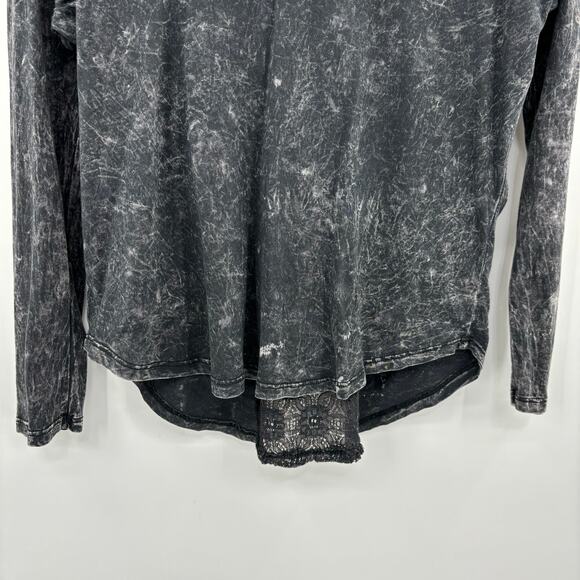 American Age Hooded Top Medium Gray Long Sleeve V-Neck Lace Back Detail Grunge - Picture 3 of 12